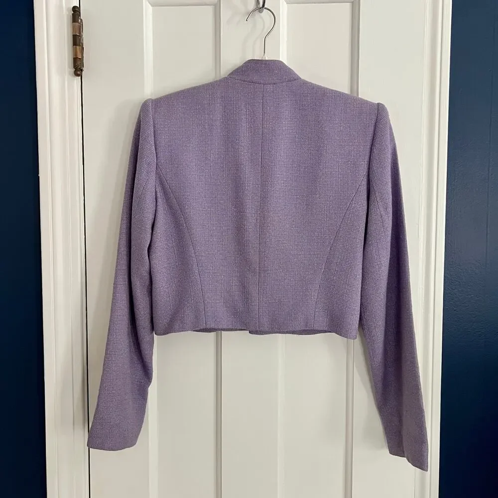 ♥️ Alberto Mikali Vintage Purple Cropped Tweed Military Jacket Size 4 - Picture 3 of 10